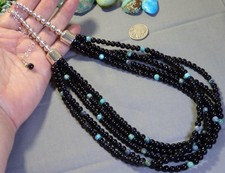 NAVAJO PEARLS Black Onyx NATURAL TURQUOISE Sterling Silver 22-26" 115g NECKLACE