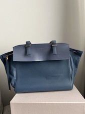 Furla Leather Tote Bag – Sky Blue | Oversized Chic with Gold Hardware 