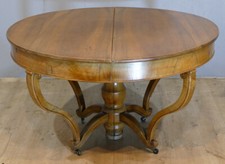 Table De Salle à Manger En Noyer d'époque Restauration Ovale à 3 Rallonges, XIX