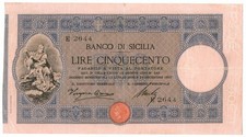 500 LIRE BANCO DI SICILIA BIGLIETTO AL PORTATORE REGNO UMBERTO I 24/12/1897 qBB