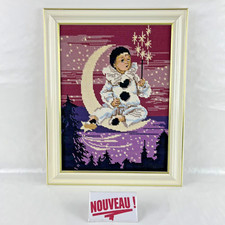 Vintage Stone Embroidery/Child on the Moon Night Tapestry Canvases Board/Frame