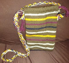 Handmade Handbag Antique Brown 6 Colors Stripes 5x8"