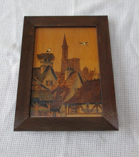 Pyrogravure ancienne sur bois - ancienne,