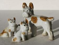 Bull Terrier Dog Figurines Set of 3 Mommy Puppies on Chain Figurines Brown Spots