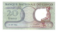 Billet du CONGO (ex Congo Belge) - 20 francs 1962 - neuf -