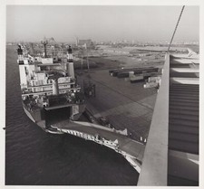 Vintage 1980s Cargo Ship Port Scene with Containers 8.5x8 Original Photo