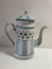 Théière Cafetière Emaillé Email B.B décor Rayure Fleurs Guirlande Cuisine Ancien
