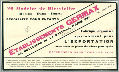 1926 germax bicyclettes course - germax,