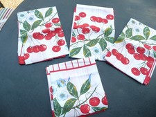 4 Antique Vintage Cotton Cherry Decorated Tea Towels