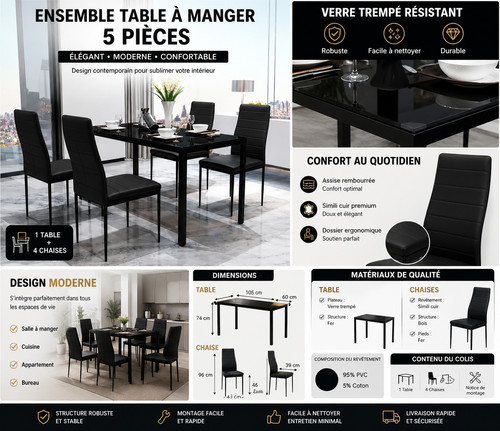 Ensemble table manger noir - table,