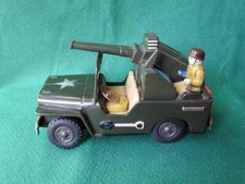 Nomura Jouets T.N Japon 1950s Litho Fer Blanc Batterie Op Anti Aircraft Jeep