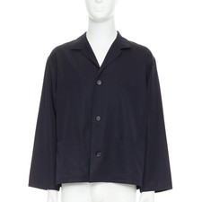 YOHJI YAMAMOTO HOMME navy wool wide cut sleeve boxy cropped blazer M