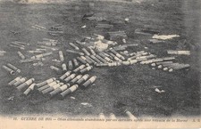 Old postcard 51 GERMAN SHELLS ABANDONED BY THE LATTER AFTER THEIR RETIREMENT FROM THE MARN
