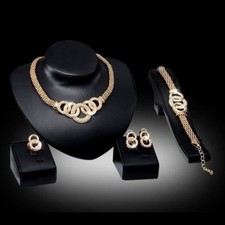 Parure Or Chaîne Mariage 5 Pièces Bijoux Luxuriant Ensembles Doré Collier women