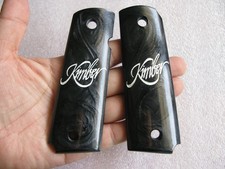 New White "Kimber" Engrave Black Pearl Resin Grip For 1911 Full Size Colt Kimber
