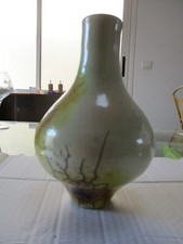 OLD SIGNED ENAMELLED STONEWARE VASE, MUST BE IDENTIFIED