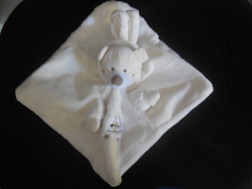 Doudou plat ours - lapin, blanc