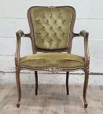 Vintage French Louis XV Style Green Upholstered Fauteuil Armchair