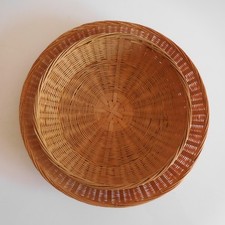 2 corbeilles service de table ronde bois rotin fait main France Art Déco N3256