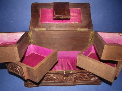 Ancien boite bijoux bois - boite, en