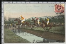 OLD POSTCARD RACING HORSES OBSTACLES 1908 RACECOURSE LILLE? CHEVAL