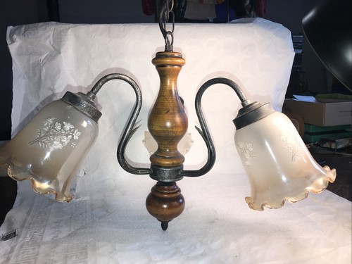 Lustre bois vintage - lustre, en