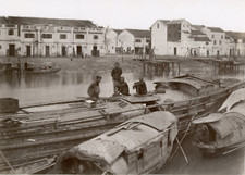 Indochine, jonques sur un arroyo, vue animée Vintage citrate print,  Tirage ci