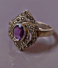 Superbe ancienne bague argent améthyste marcassites bague argent massif T58
