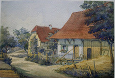 Aquarelle début 20ème Maisons d'Alsace