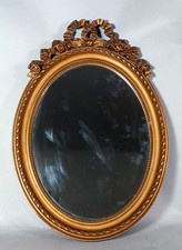 Miroir ovale cadre ancien style Louis XVI bois stuc doré d'origine 52x37 cm S804