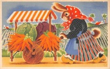 Old postcard fantasy - rabbit and its vegetable market stand