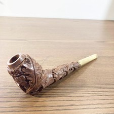 Oberammergau Zipline Pipe Carved Antique Wood Decor Leaves Ivory Tip