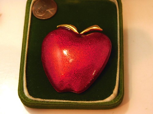 Shiny red enamel apple pomme - red,