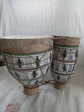 Tambour tam tam africain en terre cuite décoratif vintage FAIT MAIN 