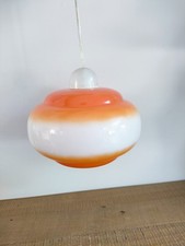 Lustre Suspension Vintage Opaline Blanche Orange Design 70'S Pop Retro Space Age
