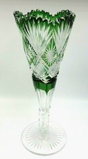 ANTIQUE CRISTALLERIES DU VAL SAINT-LAMBERT GREEN CUT TO CLEAR VASE, #1338/7920