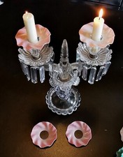 4 Coupelles Bobeche Opaline 19  Eme XIX Eme Lustre Bougeoir Lampe A Petrole