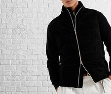 Veste En Cuir Véritable En Daim Noir Avec Fermeture Éclair Pour Hommes