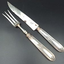 ANTIQUE MINERVA SOLID SILVER CUTTING SERVICE CUTLERY
