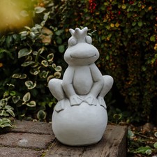 Statuette en pierre roi grenouille décoration de jardin, gris, 41 cm, 14...