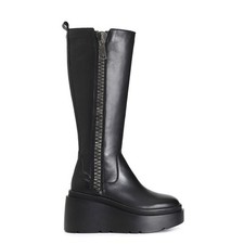 Café Noir Botte En Cuir Avec Maxi Fermeture Éclair - C1HA1012