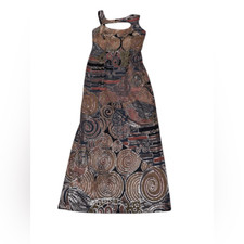 1990s women’s JANINE metallic geometric mosaic design maxi dresse gown medium