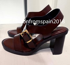 ZARA NEW WOMAN LEATHER BUCKLE HEELED SANDALS SHOES BROWN 35-42 3318/510/700