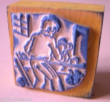 Tampon ECOLE scrapbooking : HOMME au rempotage Jardin Etabli - sur support bois 