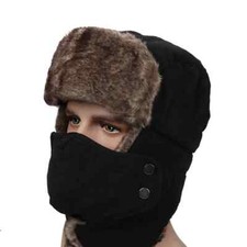 Chapka Homme Hiver Chaude avec Masque Détachable Anti-Vent Anti-Poussière Noir