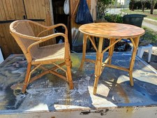 Vintage Bamboo and Rattan Children's Table + Armchair