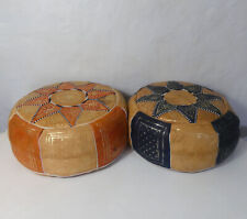 2 poufs marocains en cuir ethnique vintage