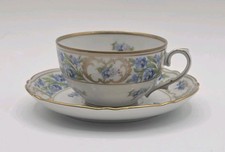 Schumann Bavaria Teacup & Saucer Vtg Set Demi Tasse Forget Me Not Blue Gold Rim