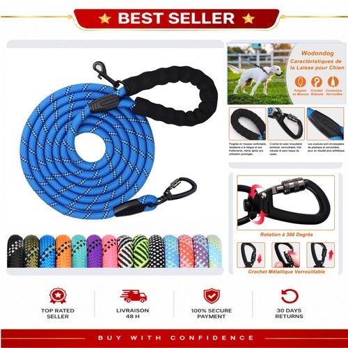 Longe chien nylon bleu - 10, m
