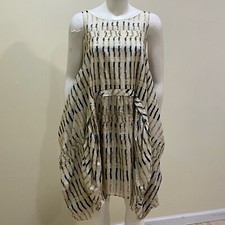 Hache Dress Women's 40 Beige Multicolor Draped Sides Pocket Fine Pleats Italy